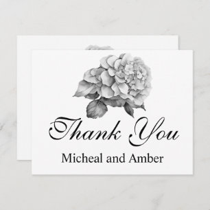 Elegant, grau, schwarz, Aquarellblüte Dankeskarte