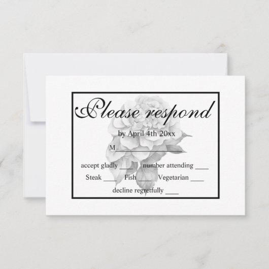 Elegant, grau, schwarz, Aquarellblüte RSVP Karte (Vorderseite)
