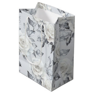 Elegant Grau Silber Weiße Florale Hochzeit Mittlere Geschenktüte