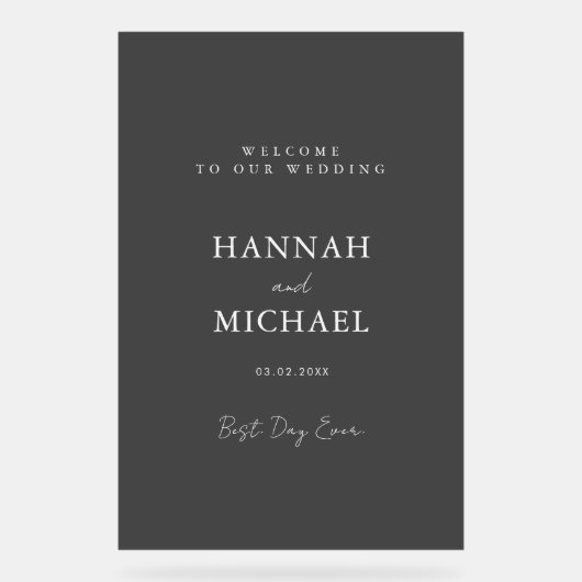 Elegant, grau-transparent, minimalistisch, Hochzei Acrylschild (Vorderseite)