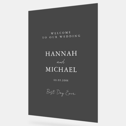 Elegant, grau-transparent, minimalistisch, Hochzei Acrylschild (Winkel)