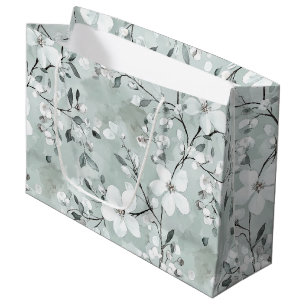 Elegant Grau Weiß Blau Florales Brautbad Große Geschenktüte