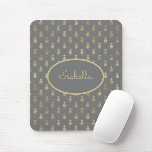 Elegant Graue und goldene Ananas Personalisiert Mousepad (Mit Mouse)