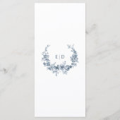 Elegant Graved French Blue Floral Menükarte (Rückseite)