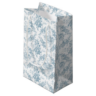 Elegant Gravierte Blau-Weiße Florale Toile Kleine Geschenktüte