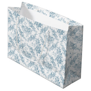 Elegant gravierte blaue und weiße Blumengraphik Große Geschenktüte