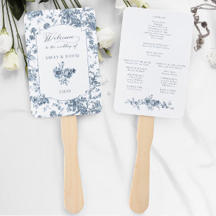 Elegant gravierte französische blaue Blumen-Toile Fächer
