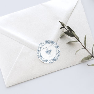 Elegant gravierte französische blaue Blumen-Toile Runder Aufkleber