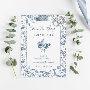 Elegant gravierte französische blaue Blumen-Toile Save The Date