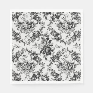 Elegant gravierte französische schwarze Blumen-Toi Serviette