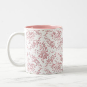 Elegant graviertes rosa und weißes florales Toile Zweifarbige Tasse