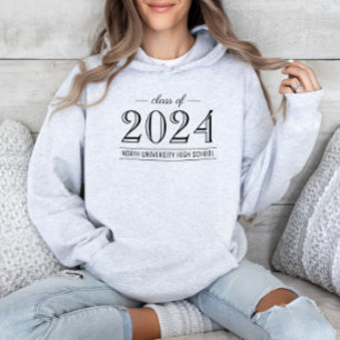 Elegant Gray Abschlussjahrgang 2026 Schulname Hoodie