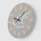 Elegant Gray & Amber Faux Gems Monogram Clock Große Wanduhr (Winkel)