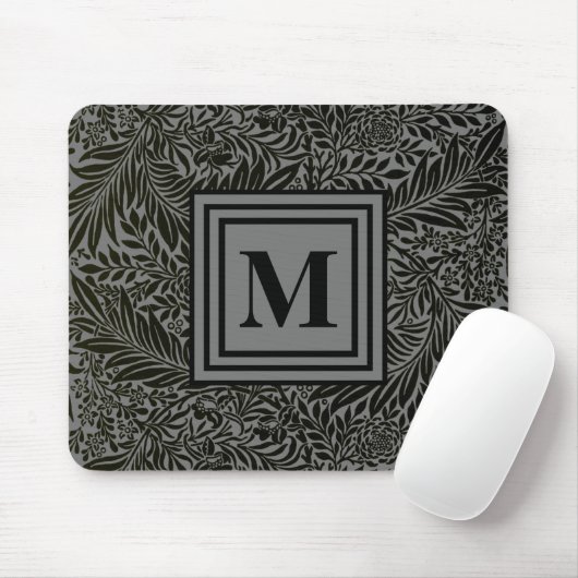 Elegant Gray and Black Monogrammed William Morris Mousepad (Mit Mouse)