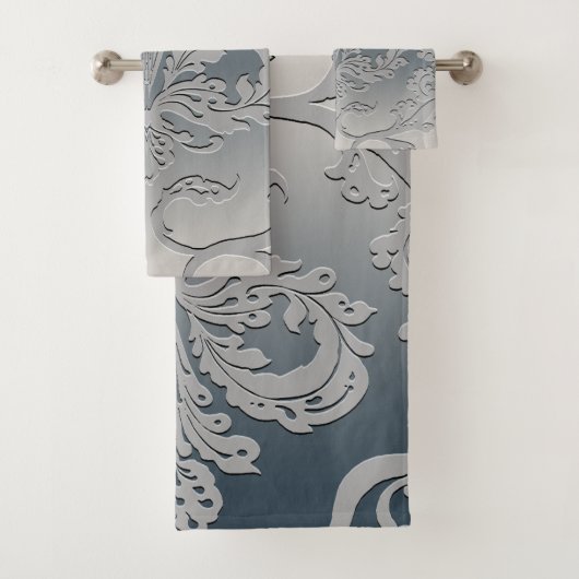 Elegant Gray and Taupe Royal Damask Badhandtuch Set (Insitu)