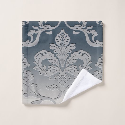 Elegant Gray and Taupe Royal Damask Badhandtuch Set (Waschlappen)