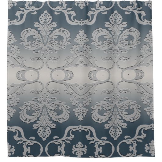 Elegant Gray and Taupe Royal Damask Duschvorhang (Vorderseite)
