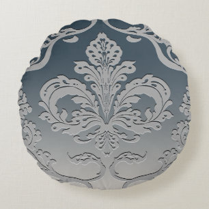 Elegant Gray and Taupe Royal Damask Rundes Kissen