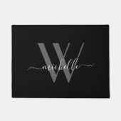 Elegant Gray Black Monogram Name Script Initial Fußmatte (Vorderseite)