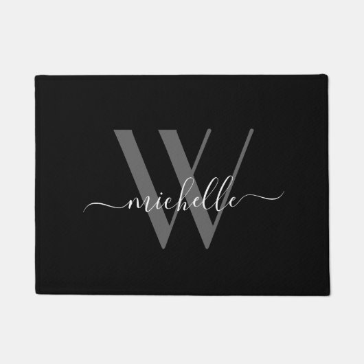 Elegant Gray Black Monogram Name Script Initial Fußmatte (Vorderseite)