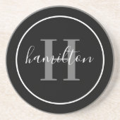Elegant Gray Black Round Custom Monogram Initial Getränkeuntersetzer (Vorne)