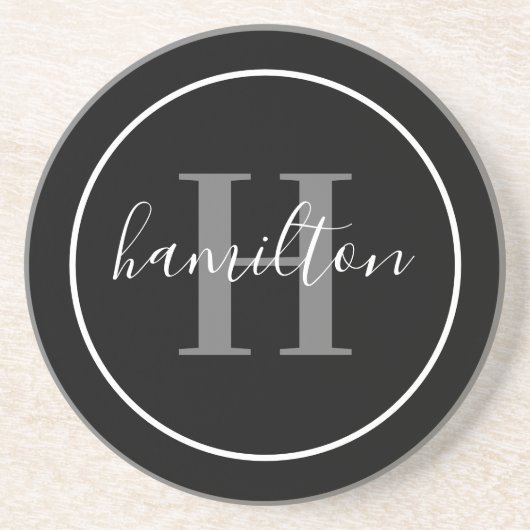 Elegant Gray Black Round Custom Monogram Initial Getränkeuntersetzer (Vorne)