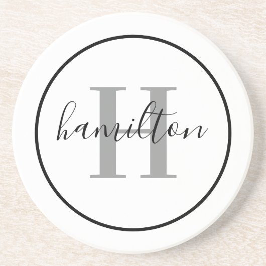 Elegant Gray Black Round Custom Monogram Initial Getränkeuntersetzer (Vorne)