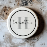 Elegant Gray Black Round Custom Monogram Initial Getränkeuntersetzer<br><div class="desc">Das elegante, runde, personalisierte Getränke-Untersetzer-Design zeichnet sich durch ein klassisches Serif-Monogramm aus, das in Pfeffergrau mit Ihrem Nachnamen / Nachnamen in modernem, schwarzen Kalligrafieschrift vor einem sauberen, weißen Hintergrund initiiert wird. Ein einfacher schwarzer Kreis umrahmt das Design. Das Farbschema kann so angepasst werden, dass es sich perfekt mit Ihrer Wohngestaltung...</div>