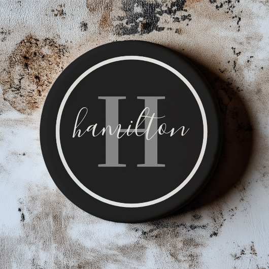 Elegant Gray Black Round Custom Monogram Initial Getränkeuntersetzer