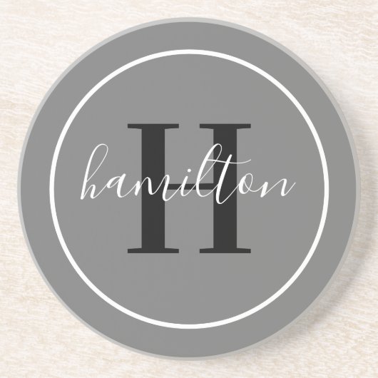 Elegant Gray Black Round Custom Monogram Initial Getränkeuntersetzer (Vorne)