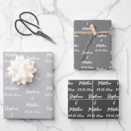 Elegant Gray Bride Groom Names Weddings Geschenkpapier Set