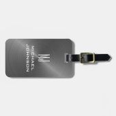 Elegant Gray Brushed Metallic Mit Monogramm Initia Gepäckanhänger (Vorderseite horizontal)