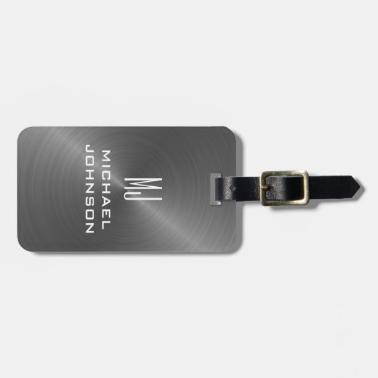 Elegant Gray Brushed Metallic Mit Monogramm Initia Gepäckanhänger (Vorderseite horizontal)