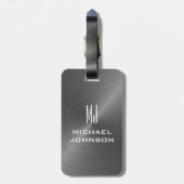 Elegant Gray Brushed Metallic Mit Monogramm Initia Gepäckanhänger (Rückseite vertikal)