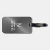 Elegant Gray Brushed Metallic Mit Monogramm Initia Gepäckanhänger (Rückseite horizontal)