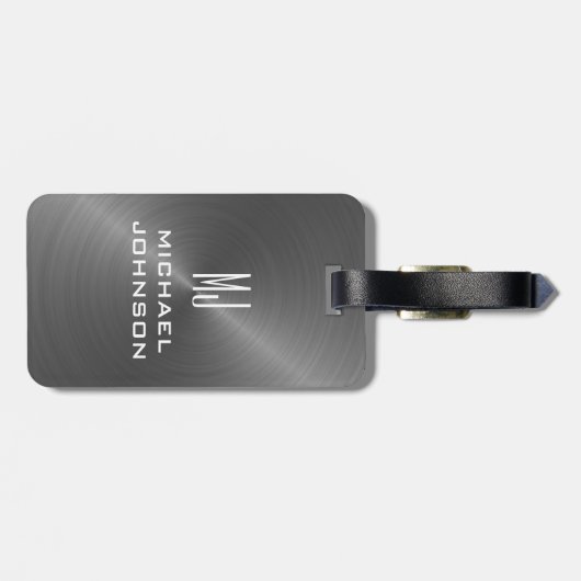 Elegant Gray Brushed Metallic Mit Monogramm Initia Gepäckanhänger (Rückseite horizontal)