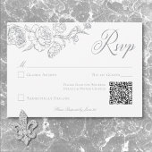 Elegant Gray Chinoiserie Bird & Wappen Wedding QR RSVP Karte