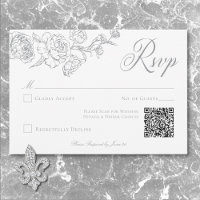 Elegant Gray Chinoiserie Bird & Wappen Wedding QR