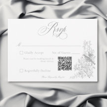 Elegant Gray Chinoiserie Nature & Birds Wedding QR