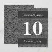 Elegant Gray Damask Wedding Tischnummer (Vorne/Hinten)