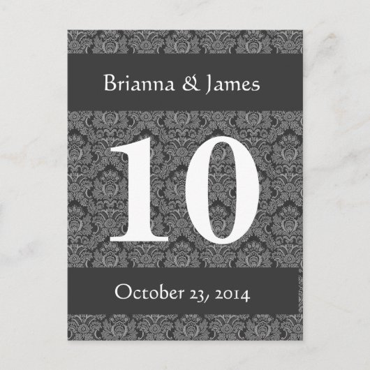 Elegant Gray Damask Wedding Tischnummer (Vorderseite)
