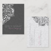 Elegant Gray Damasks White Lace Reversible Visitenkarte (Vorne/Hinten)
