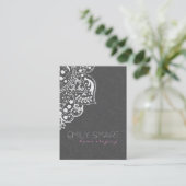 Elegant Gray Damasks White Lace Reversible Visitenkarte (Stehend Vorderseite)