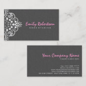 Elegant Gray Damasks White Vintag Lace 2a Visitenkarte (Vorne/Hinten)