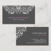 Elegant Gray Damasks White Vintag Lace 2c Visitenkarte (Vorne/Hinten)