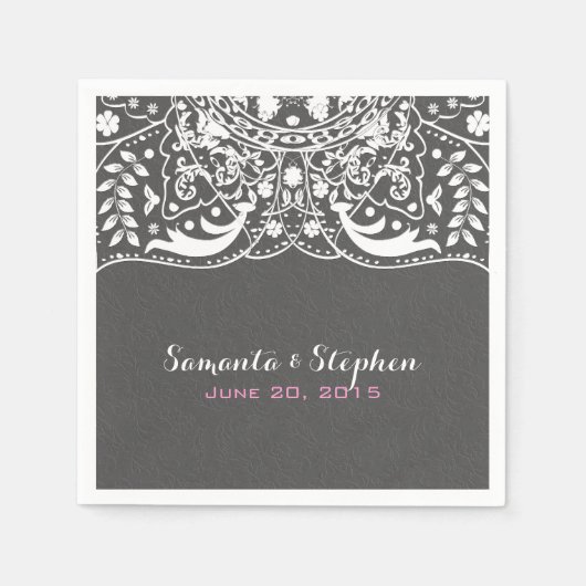 Elegant Gray Damasks White Vintag Lace Serviette (Vorderseite)