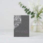 Elegant Gray Damasks White Vintag Lace Visitenkarte (Stehend Vorderseite)