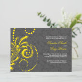 Elegant Gray Damasks Yellow Lace Wedding Einladung (Stehend Vorderseite)