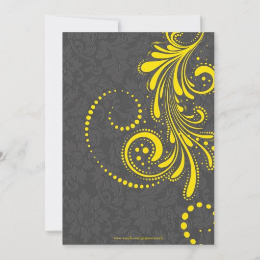 Elegant Gray Damasks Yellow Lace Wedding Einladung (Rückseite)