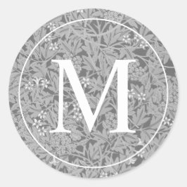 Elegant Gray Floral Monogram Runder Aufkleber